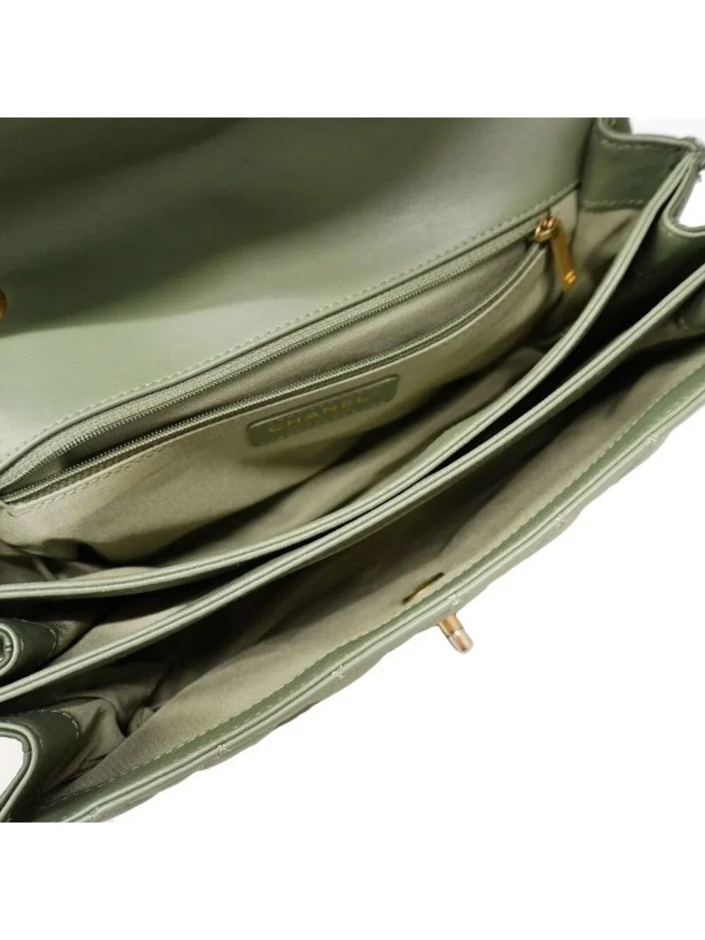 Chanel Shoulder Bag Quilted Lambskin Green Gold